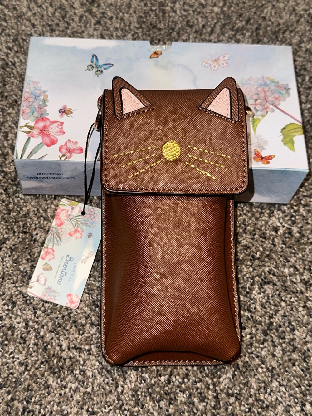 Brentano NEW Brown Cat Face Crossbody Pouch Purse